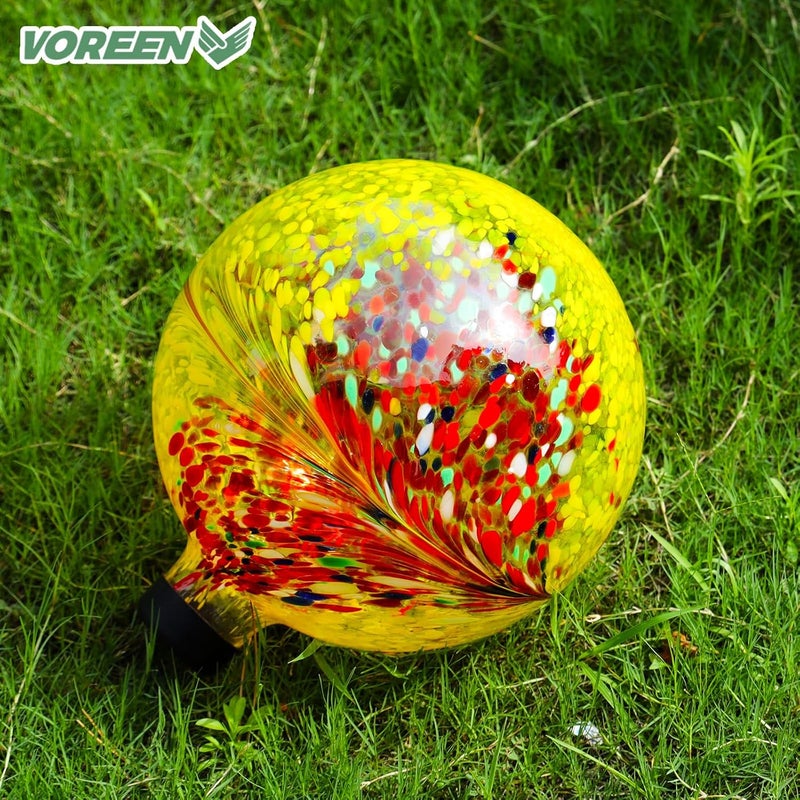 VOREEN 10-Inch Glass Gazing Ball, Outdoor Gazing Globe, Handmade Reflective Ball Yard Decoration for Homes, Patio, Lawn and Gardens, Gift for Mom Wife Friend Christmas, Phoenix Tail Design, Yellow - Image 4